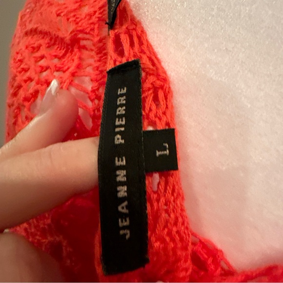 Jeanne Pierre Womens Sz L Coral Crochet Tunic Sweater 3/4 Sleeves Beach Coverup - Picture 7 of 8